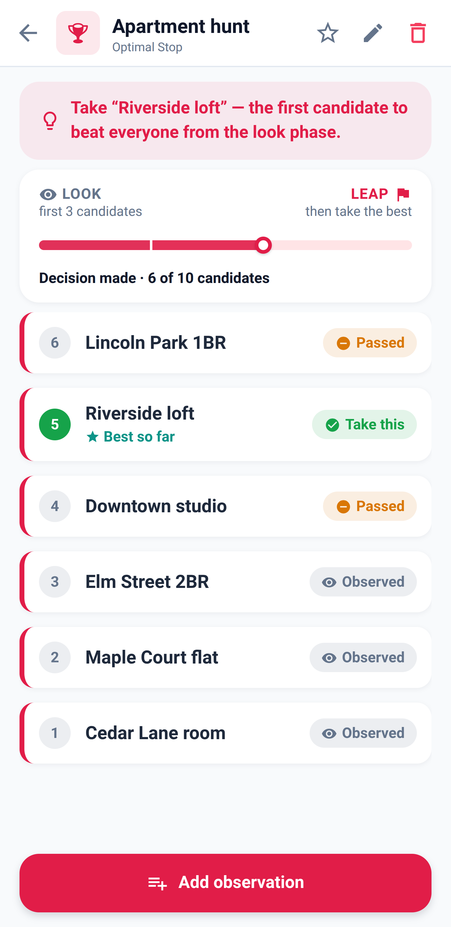Optimal stop tool